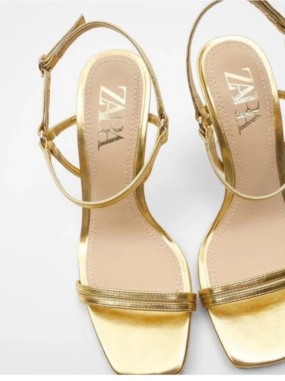 Zara Metallic Gold Strappy Stiletto Sandals - Picture 2 of 6